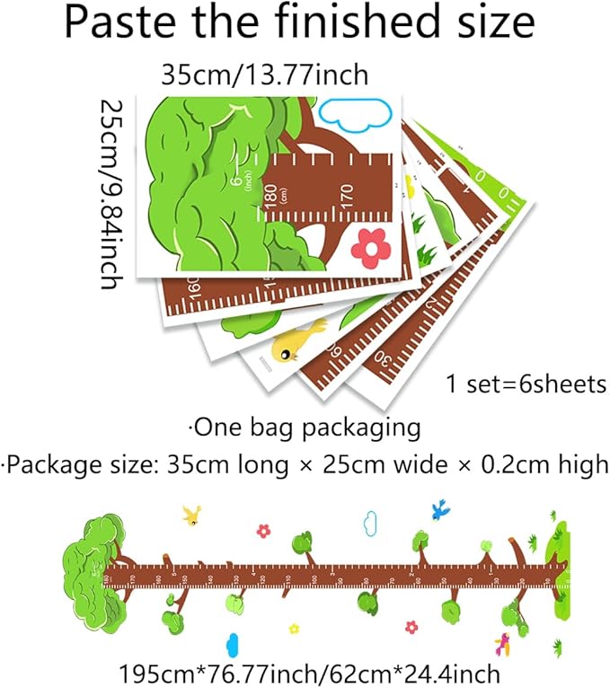 Tree Self-adheve Vinyl Nursery Wall Decal Baby Growth Chart Sticker for Bedroom Play Room