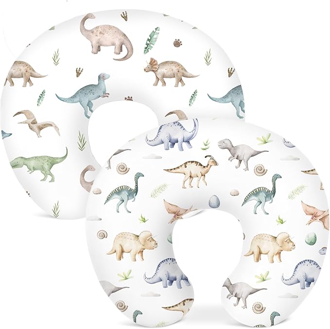 Nursing Pillow Covers 2 Pack, Breastfeeding Pillow Slipcovers Soft and Stretchy, Nursing Covers for Baby Girls Boys Newborn (Dino Pals)