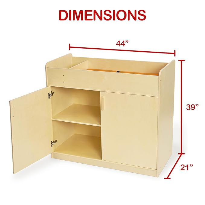 Monläurd® Wooden Diaper Changing Table with Storage – Baby Changing Station with Safety Guardrails & Double Doors, Durable Birch Wood Organizer for Nursery, Daycare & Home
