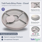 TalkTools Bitsy Silicone Baby Suction Plate with Locking Lid – Divided Plate for Toddlers Learning to Self-Feed – Non-Slip, BPA-Free, Microwave + Dishwasher Safe Baby Mealtime Plate(Cloud).