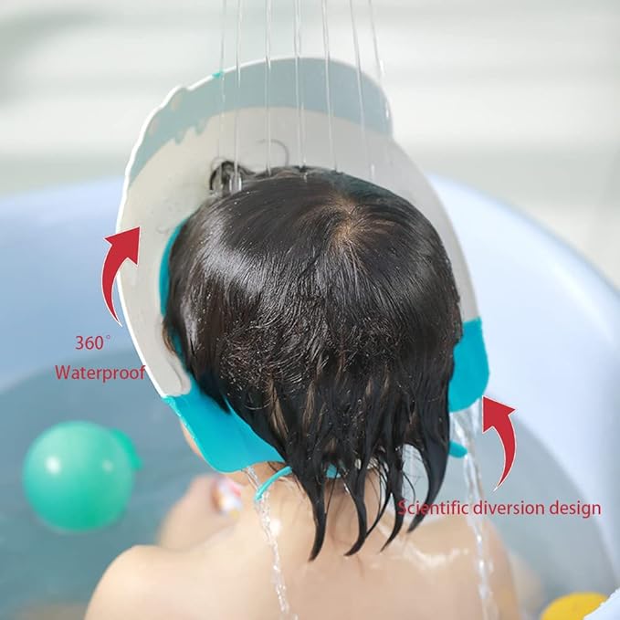 Baby Shower Cap Shield, Shower Cap for Kids, Visor Hat for Eye and Ear Protection for 0-9 Years Old Children,Cute Dinosaur/Crocodile/Hippo shape Makes the Baby Bath More Fun (Crocodile, Blue)