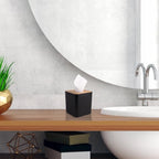 MOCHTERO Tissue Box Cover,Tissue Holders,Tissue Box Holder for Bathrooms,Bamboo Cover Plate,Home and Office,5 * 5 * 5.4in (Black)