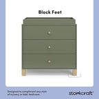 Storkcraft California 3-Drawer Chest with Removable Changing Topper (Olive with Driftwood) – GREENGUARD Gold Certified, Interlocking Drawer System, Pre-Installed Tracks, Easy Assembly