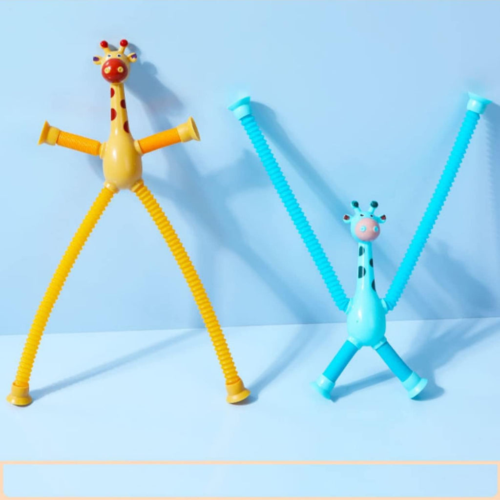 4 Pack Telescopic Suction Cup Giraffe Toy,Sucker pop Tube Giraffe,Suction Cup Toys,Animal pop Tubes,Airplane Toys for Toddlers 1-3,Toddler Travel Toys,Travel Toys for Toddlers 1-3