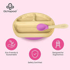 Abiie Octopod Bamboo Dish - Kids Plates for 4 months and up, 3-Compartment Baby Plates with Suction, Triangle Bamboo Baby Plate, Mess-Free Toddler Suction Plates, Baby Feeding Supplies, 8.3x1.9x7.7 in