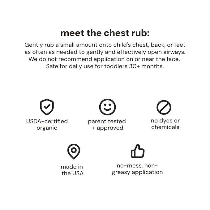 oogiebear Kids Chest Rub, USDA Organic Soothing Peppermint & Rosemary for Breathing Relief and Comfort, Petroleum Free, 30+ Months, 1.0 Oz Balm