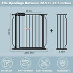 Extra Wide Black Baby Gate 38.5-43.5 Inch Walk Through Pressure Mounted Safety Gate No Drill Tension Metal Gate for Dog Cat and Infant Toddler