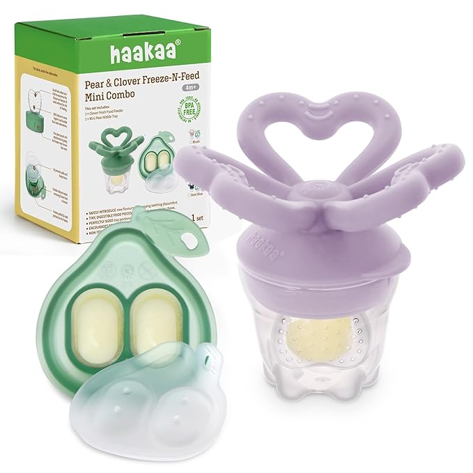 Haakaa Clover Baby Fruit Feeder Teether & Mini Freezer Nibble Tray – BPA-Free Silicone Breastmilk Popsicle Mold for Baby Teething Relief & Self-Feeding, 4M+ (Lavender)