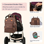 BabbleRoo Diaper Bag Backpack - Baby Essentials Travel Tote - Multi Function Waterproof Diaper Bag, Travel Essentials Baby Bag with Changing Pad, Stroller Straps & Pacifier Case - Unisex, Brown
