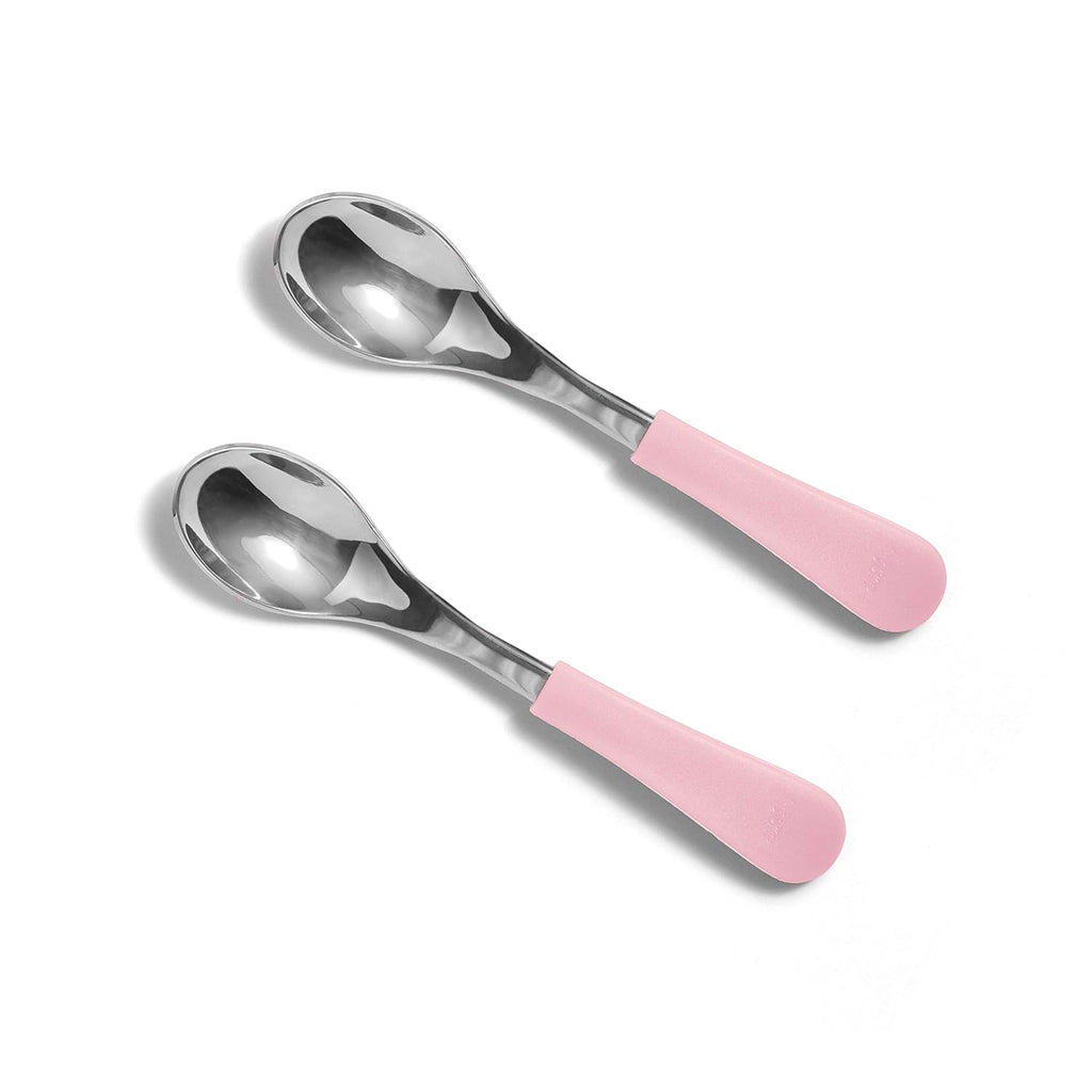 Avanchy Baby Spoons, Forks Stainless Steel and Silicone Set, Self Feeding Food Utensils, 4 Months Baby Led Weaning
