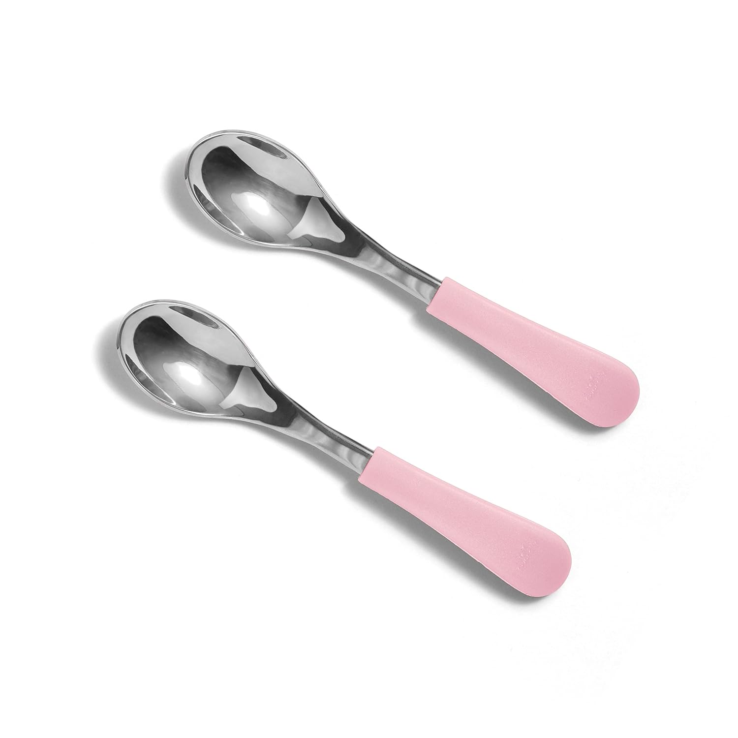 Avanchy Baby Spoons, Forks Stainless Steel and Silicone Set, Self Feeding Food Utensils, 4 Months Baby Led Weaning