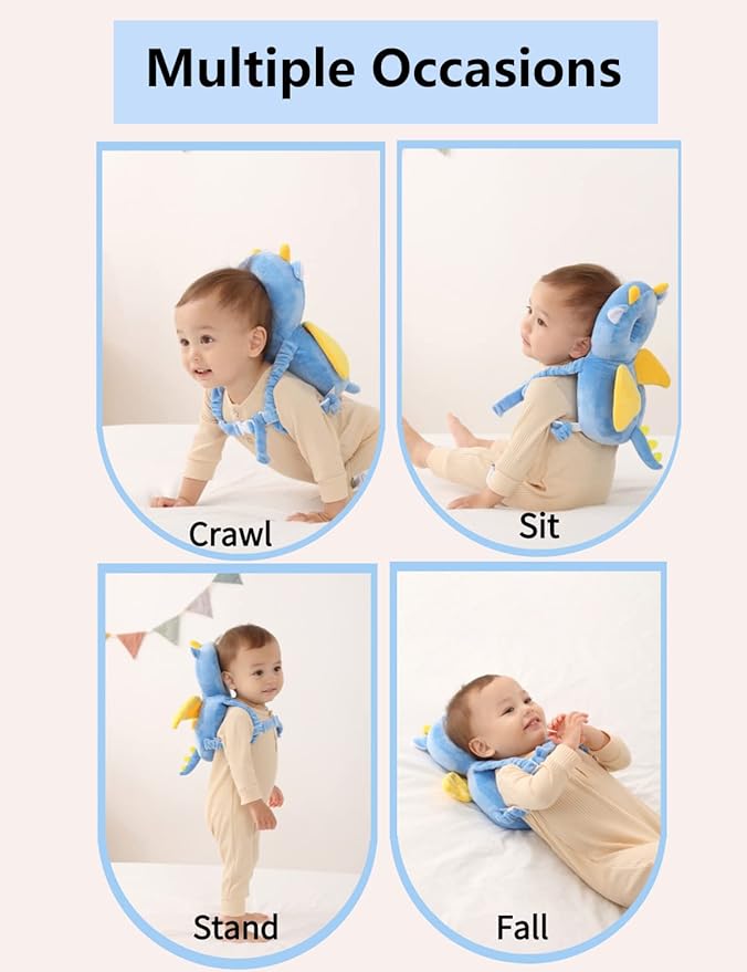 JunNeng Toddler Baby Head Protector Backpack for Toddler Walker with Knee Pads&Anti-Slip Socks, Frog