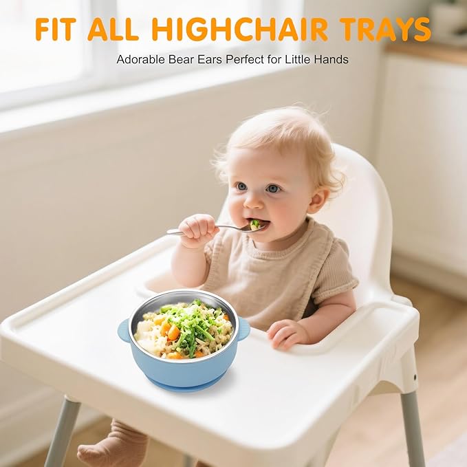 4 Pack Stainless Steel Baby Bowls with Suction, 2-in-1 SUS304 Toddlers Bowl & Removable Silicone Suction Kids Bowl Anti Scald Non Toxic Snack Container for Baby Food Feeding