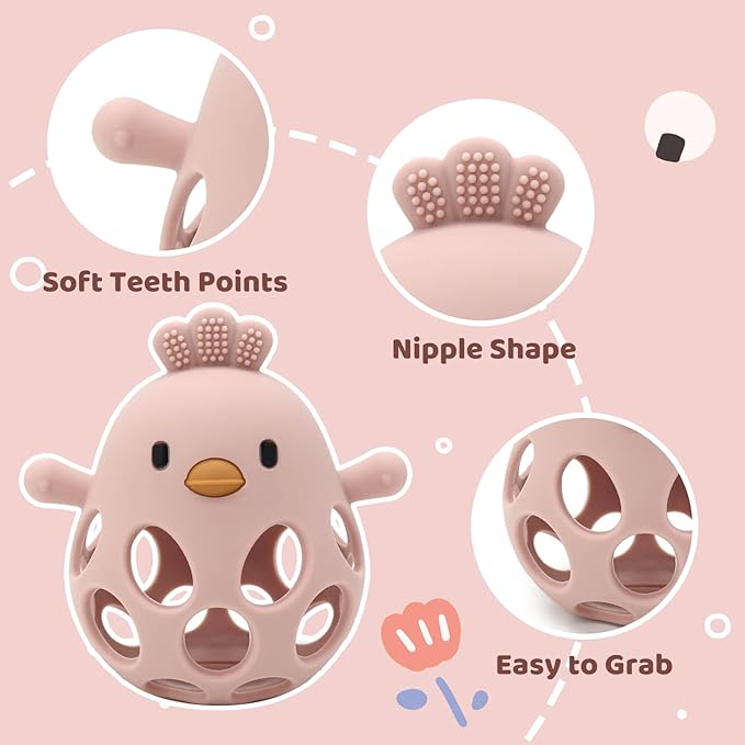 Baby High Chair Suction Toys Teething Chew - Baby Table Toys, Teething Toys Silicone Teethers, Food Grade Silicon for 6 12 18 Months (Beige Rosepink)