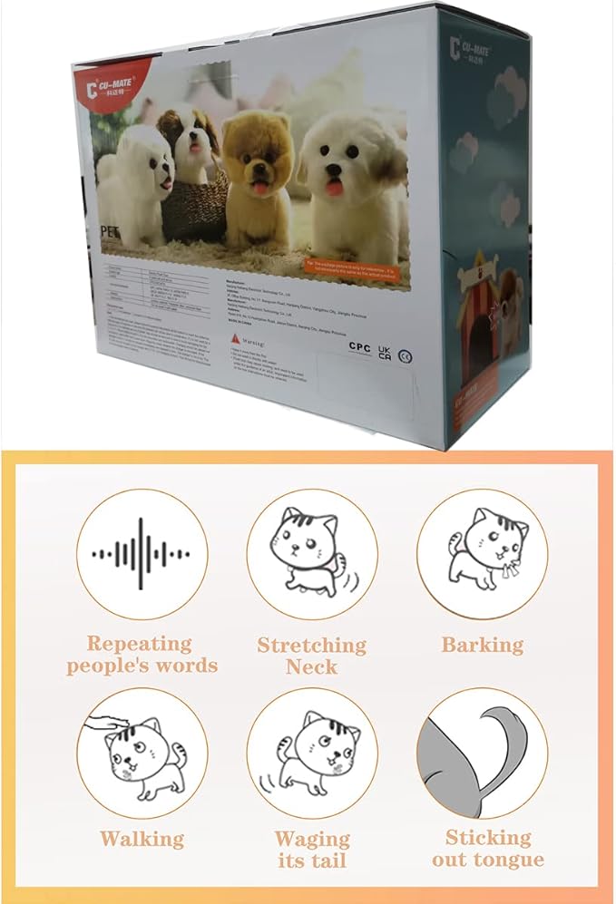 Plush Interactive Maltese Simulation Dog- Puppy Dog Toy for Kids-with Walking, Barking, Wagging Tail & Talking- Robotic Present Pet Toy for Toddler Kids Girls Boys