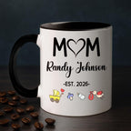 Customized Year & Name New Mom/Mother/Mama White Tea Cup 11 15Oz, Mom EST 2026 Coffee Mug, Personalized Accent Ceramic Cup Gift For First Time Mommy or Wife From Family Husband on Birthday Holiday