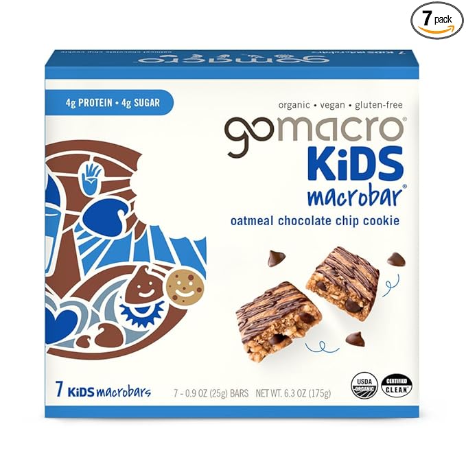 GoMacro Kids MacroBar Organic Vegan Snack Bars - Oatmeal Chocolate Chip Cookie (0.90 Ounce Bars, 7 Count)