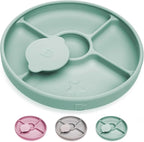 TalkTools Bitsy Silicone Baby Suction Plate with Locking Lid – Divided Plate for Toddlers Learning to Self-Feed – Non-Slip, BPA-Free, Microwave + Dishwasher Safe Baby Mealtime Plate (Sage)