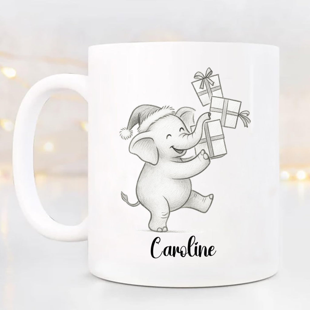 Cute Elephant Coffee Cup With Name, Personalized Elephant Lover Coffee Mug Gift For Men Women Kids Children, Awesome Animal White Ceramic Teacup 11 Oz 15 Oz, Custom Name Elephants Accent Coffee Mug