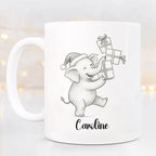Cute Elephant Coffee Cup With Name, Personalized Elephant Lover Coffee Mug Gift For Men Women Kids Children, Awesome Animal White Ceramic Teacup 11 Oz 15 Oz, Custom Name Elephants Accent Coffee Mug