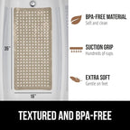 GORILLA GRIP Patented Bath Tub Shower Mat, Machine Washable Bathtub Floor Liner Mats, Suction Cups and Drain Holes to Keep Tubs Clean, Soft on Feet, Bathroom Essentials, 35x16 Inch, Beige