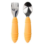 Bumkins Toddler Utensils, Kids Size Fork and Spoon Set, Silicone and Stainless-Steel Training Silverware, Angled Forks / Sporks for Self-Feeding, Children Learning to Eat, 18 Mos Up, Tangerine Orange