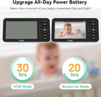 Video Baby Monitor with Camera and Audio,5'' Screen,720P,No Wifi or Free App Mode,Pan-Tilt-Zoom,Lullabies,Feeding Remind,Night Vision,VOX/ECO,2-Way Talk,1500ft Long Range,Easy Setup,30H Battery