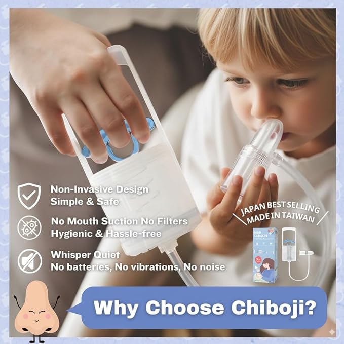 Chiboji Baby Nasal Aspirator – Powerful Hand Pump Nose Sucker | Booger Sucker with Rounded Non-Invasive Nozzle | Quiet and Strong Suction Nose Cleaner for Infants and Toddlers, Made in Taiwan