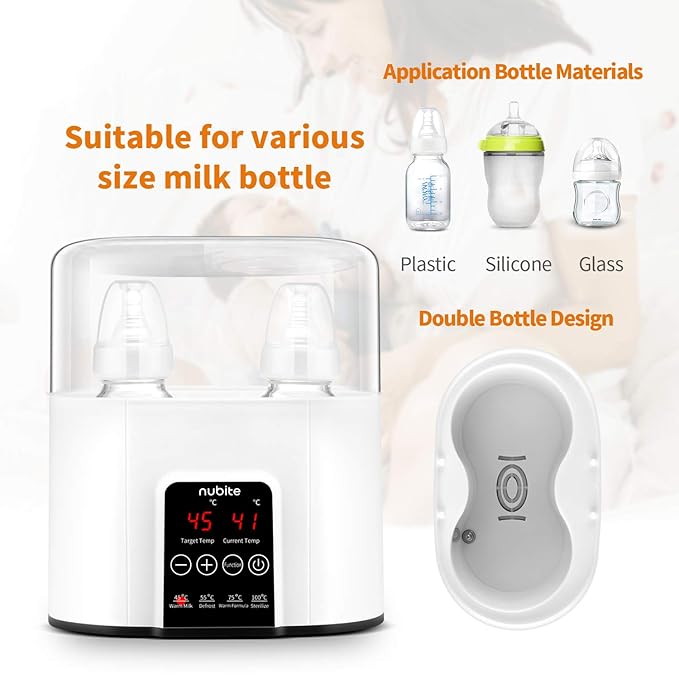 Double Baby Bottle Warmer 24H Constant Mode for All Bottles, Breastmilk Baby Milk Heater, Heating Baby Food, Formula Water Warmer for Twins, Accurate Temperature Control