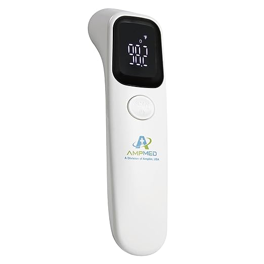Amplim Forehead Thermometer | No-Touch, FDA-Cleared, Medical-Grade Infrared | 1-Second Read with Audible Fever Alert | Accurate Digital Infrared Thermometer for Adults, Kids, Baby