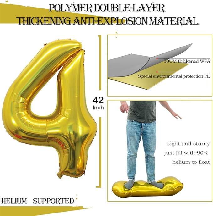 GOER Number 24 Balloons for 24th Birthday Party Decorations,42 Inch Jumbo Foil Helium 42 Balloons for 42nd Birthday Party Decoration (Gold)