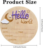 Baby Announcement Sign, 5.9 Inch Wooden Hello World Newborn Signs, Birth Announcement Sign and Pen, Moon and White Cloud Decoration, Welcome Newborn Arrival to World, Hospital Nursery for baby (Purple)