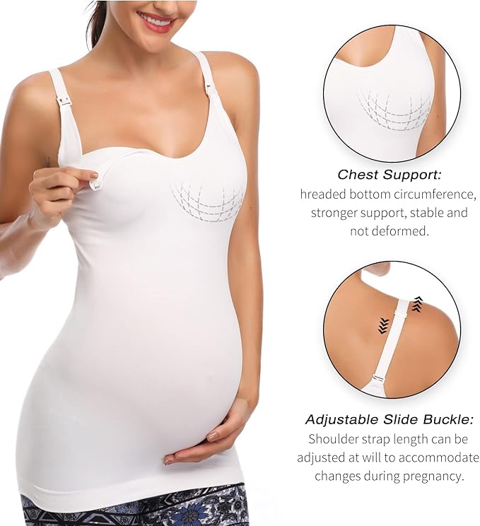 Nursing Tank Tops for Breastfeeding - Pregnancy Must Haves Maternity Camisoles with Built in Bra