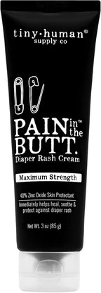 Pain in The Butt MAX Diaper Rash Cream, 3oz, 40% Zinc Oxide, 1-Pack, Natural Ingredients, Petrolatum Free, Soothing, Rapid Relief and Protection for Baby