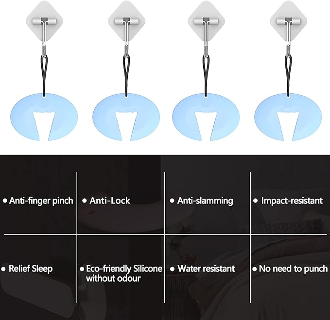 Door Pinch Guard and Door Slam Stopper, Durable Silicone Door Finger Pinch Guard, Prevents Finger Pinch Injuries, Slamming Doors, Door Safety for Kids, 4 Packs Blue Basic.