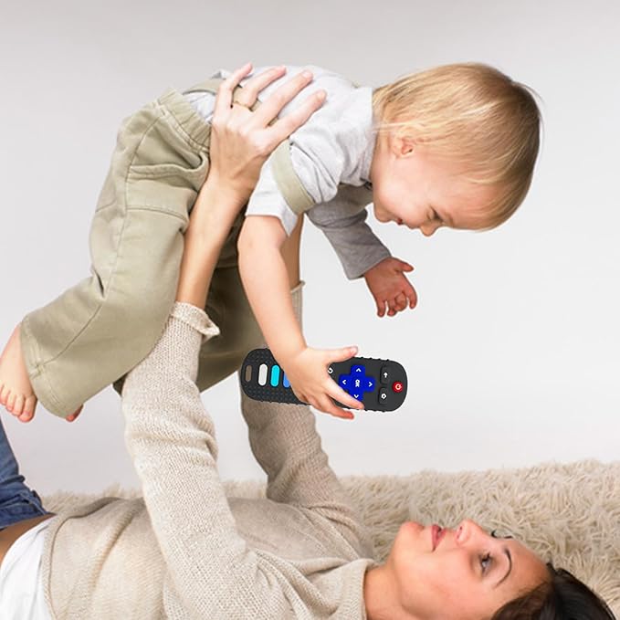 YAPROMO Baby Teething Toys,Reomte Teether Toys, Silicone Chew Toy for Babies 18+ Months, Remote Control Shape Teething Toys, Early Educational Toy BPA Free & Refrigerator Safe (Black02 & Pink01)