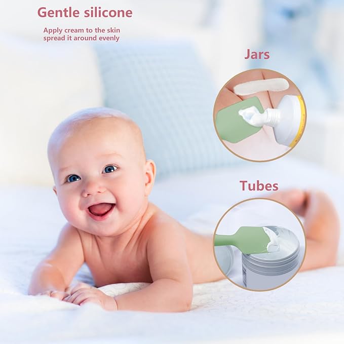 3-Pack Baby Diaper Cream Spatula - Baby Diaper Rash Cream Applicator for Butt Paste - Diaper Cream Brush for Newborn Essentials (grey, green, pink)