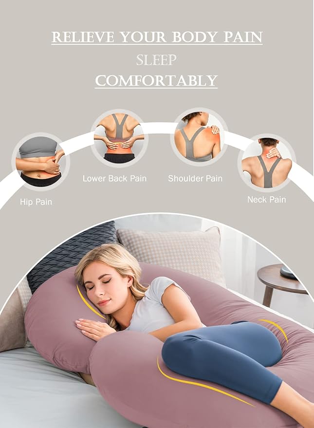 INSEN Cooling Pregnancy Pillow, Maternity Pillow with Soft Cotton Cover, C Shaped for Pregnant Sleeping (Cooling Cotton-Pink)