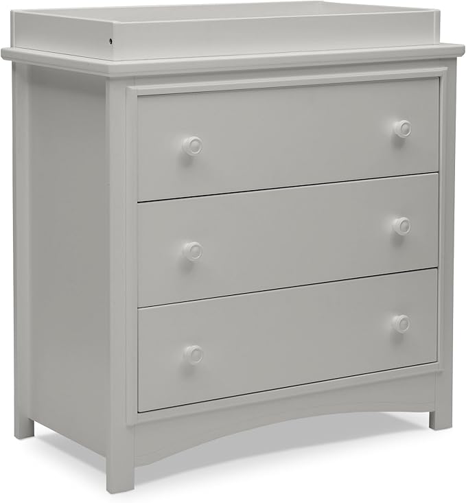 Delta Children Perry 3 Drawer Dresser with Changing Top and Interlocking Drawers, Moonstruck Grey