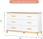 dadada LaLa 6 Drawer Dresser for Nursery - Modern Design, Deep Drawers, Baby-Safe Finish, Anti-Tip Safety, Durable Construction, Extra Wide 55” Dresser. (Big 6-Drawer)