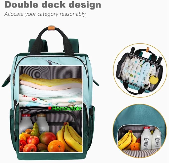 Hap Tim Baby Diaper Bag for Boys Girls, Large Backpack Diaper Bags with Double Compartments, Baby Registry Search Shower Gifts Stuff Newborn Must Haves, Green（7340-GR）