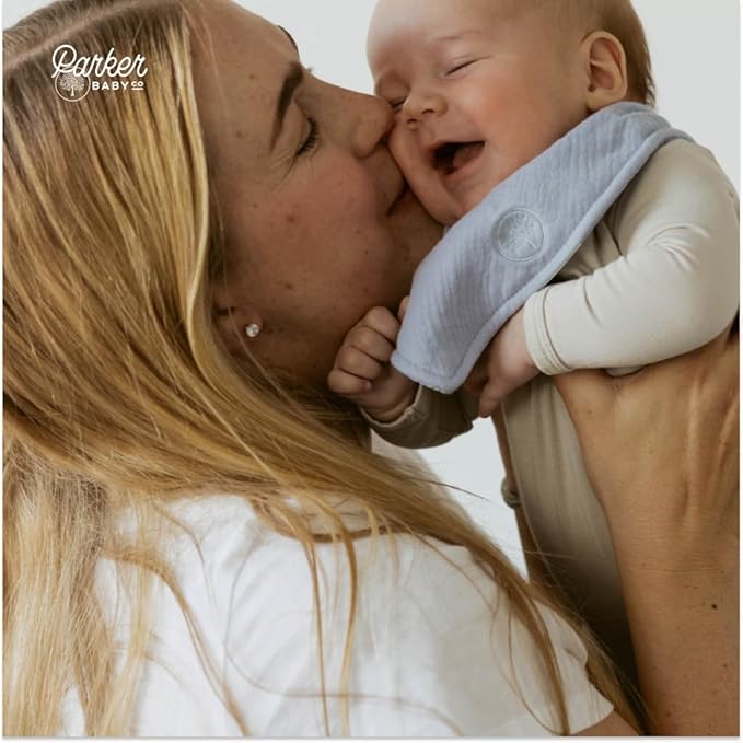 Parker Baby Muslin Bandana Drool Bibs | 100% Soft Muslin Cotton, Absorbent & Adjustable | Stylish Teething & Drooling Bibs