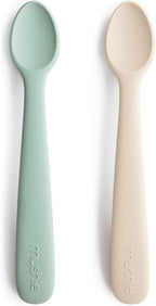 mushie Silicone Baby Feeding Spoons | 2 Pack (Cambridge Blue/Shifting Sand)