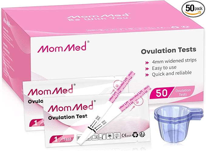 MomMed Ovulation Test Strips, 50 LH Ovulation Predictor Kit with 50 Collection Cups, Accurately Track Ovulation Test, High Sensitivity Result for Women Home Testing
