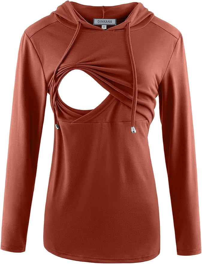 GINKANA Women's Nursing Hoodie Sweatshirt Long Sleeves Breastfeeding Maternity Tops Casual Clothes