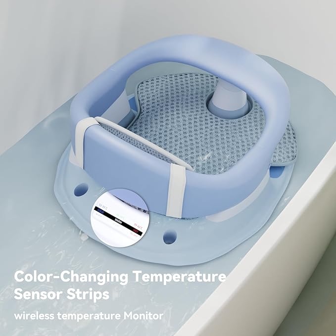 Baby Bath Seat for Babies 6 Months & Up - 360°Protection Bath Seats for Babies Sitting Up | Baby Infants Bath Chair with Temperature Alert & Cushion | Toddler Bath Seat Newborn Baby Bathtub Seat