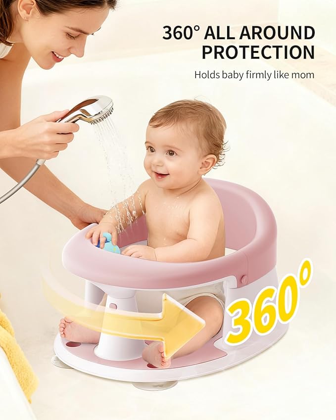 Baby Bath Seat for Babies 6 Months & Up, Bath Seats for Babies Sitting Up, 3 Baby Bath Toys, Open Design, Non-Slip, Compact Toddler Bath Seat.