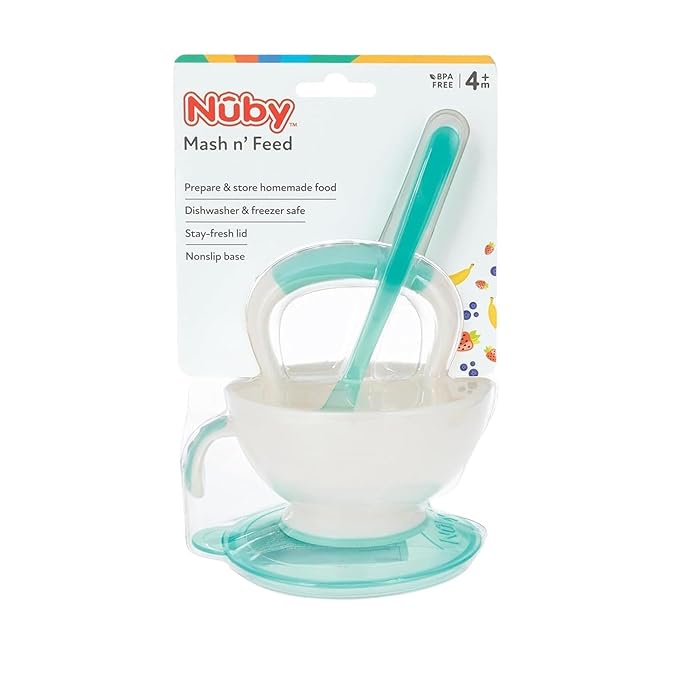 Nuby Garden Fresh Mash 'N' Feed 4 Piece Baby Preparation & Feeding System (Aqua)