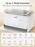 GROWSNY Fast Baby Bottle Warmer, 12-in-1 Milk Warmer with Steam and Water Bath Warming Modes for Breastmilk &Formula, Food Heating,with Thaw, Steri-lize, Egg Boil Function, Fits Most Types of Bottles