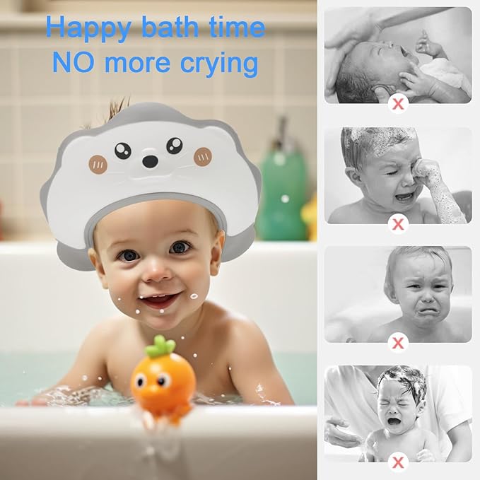 Baby Shower Cap, Baby Shower Cap Shield, Shower Cap for Kids, Visor Hat for Eye and Ear Protection for 0-9 Years Old Children, Cute Sea Lion shape Makes the Baby Bath More Fun (White)
